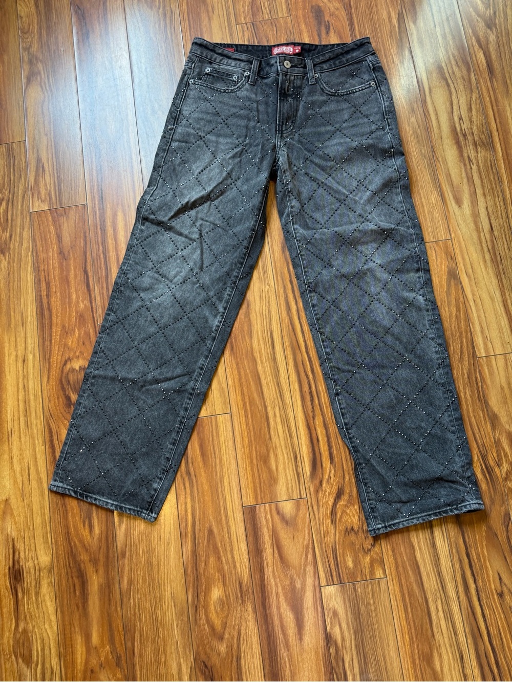 Lucky Brand Black Quilted Straight-Leg Jeans with Stud Detail